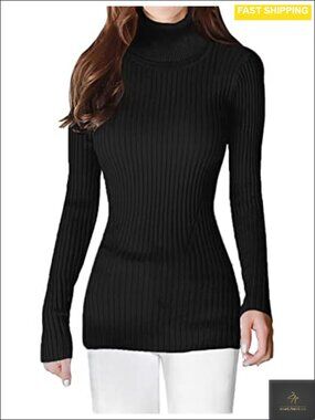 Ribbed Turtleneck Long Sleeve Fitted Knit Pullover Sweater
